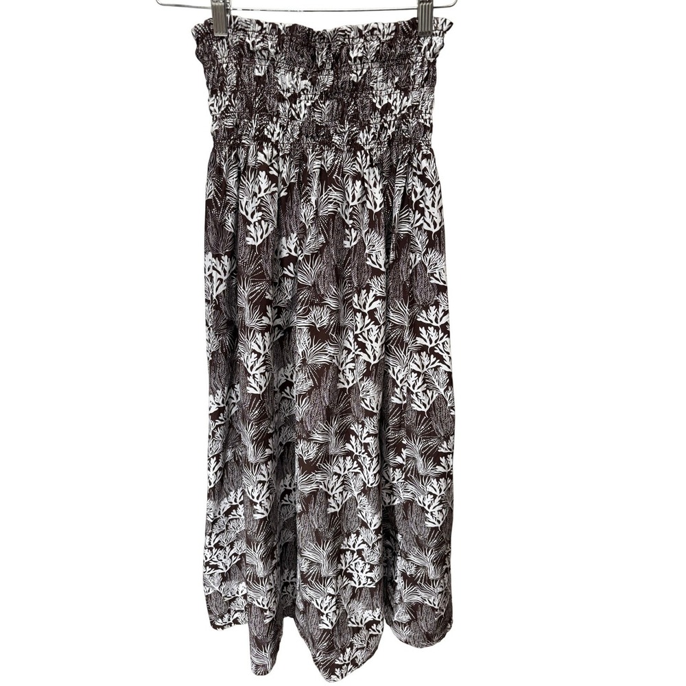 LOFT Skirt Womens Medium Brown White Coral Print Cotton Boho Summer Coastal